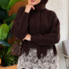 Lace-Embroidered Knit Cardigan Brown - Imagen 3