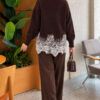 Lace-Embroidered Knit Cardigan Brown - Imagen 4