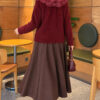 Lace-Collared Buttoned Beard-Patterned Cardigan Burgundy - Imagen 4