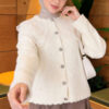 Lace-Collared Buttoned Beard-Patterned Cardigan Ecru