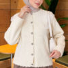 Lace-Collared Buttoned Beard-Patterned Cardigan Ecru - Imagen 3