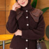 Lace-Collared Buttoned Beard-Patterned Cardigan Brown