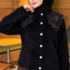 Lace-Collared Buttoned Beard-Patterned Cardigan Black