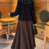 Lace-Collared Buttoned Beard-Patterned Cardigan Black - Imagen 4