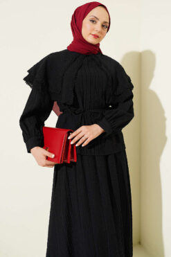Alternative view of Lace Trimmed Double Sailor Collar Two-Piece Set Black