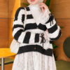 Lace-Trimmed Striped French Terry Sweater with Gathered Sleeves Smoke – Bild 2