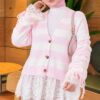 Lace-Trimmed Striped French Terry Sweater with Gathered Sleeves Pink – Bild 2