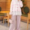 Lace-Trimmed Striped French Terry Sweater with Gathered Sleeves Pink – Bild 3