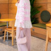 Lace-Trimmed Striped French Terry Sweater with Gathered Sleeves Pink – Bild 4