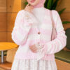 Lace-Trimmed Striped French Terry Sweater with Gathered Sleeves Pink