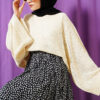 Openwork Batwing Sleeve Knitted Sweater Beige