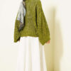 ⁦Openwork Batwing Sleeve Knitted Sweater Green⁩ - الصورة ⁦3⁩