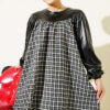 Houndstooth Pattern Tunic with Leather Accents Smoke