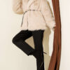 Leather Belted Fur Coat Beige