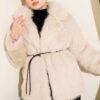 Leather Belted Fur Coat Beige - الصورة 2