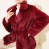 Leather Belted Fur Coat Burgundy