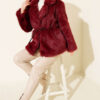 Leather Belted Fur Coat Burgundy - الصورة 2