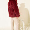 Leather Belted Fur Coat Burgundy - الصورة 3
