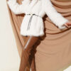 Leather Belted Fur Coat Ecru – Bild 2