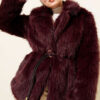Leather Belted Fur Coat Purple