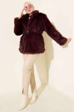Alternative view of Leather Belted Fur Coat Purple