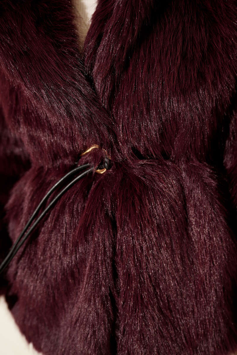 Leather Belted Fur Coat Purple - Image 4