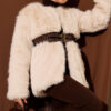Faux Leather Belted Fur-Trimmed Coat Beige