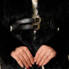 Faux Leather Belted Fur-Trimmed Coat Black - الصورة 4