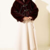 ⁦Short Faux Fur Coat with Leather Buckle Accents Burgundy⁩ - الصورة ⁦2⁩