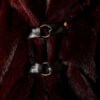 ⁦Short Faux Fur Coat with Leather Buckle Accents Burgundy⁩ - الصورة ⁦4⁩