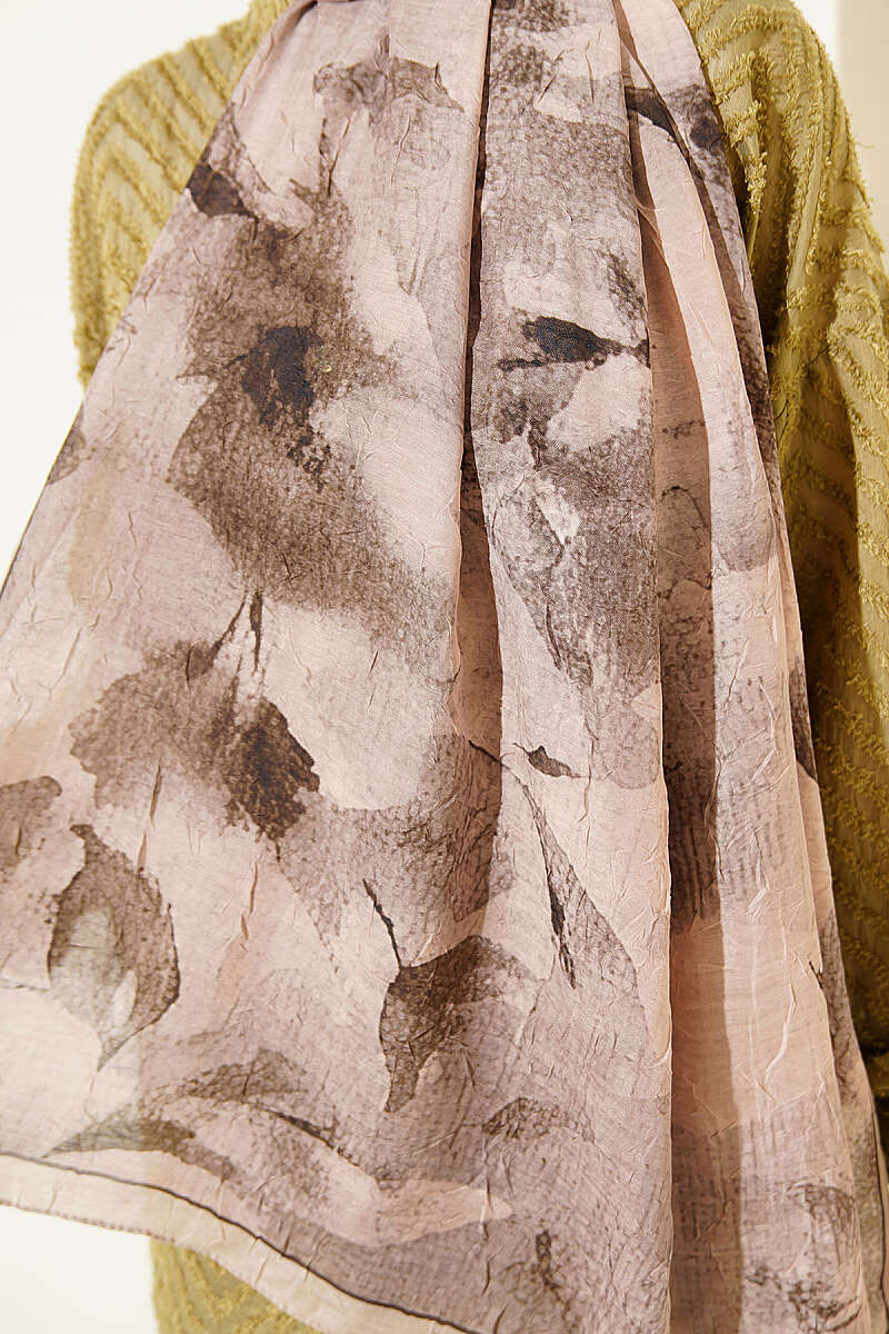Patterned Bamboo French Terry Shawl Beige - Image 4