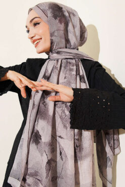 Alternative view of Patterned Bamboo French Terry Shawl Sand Beige