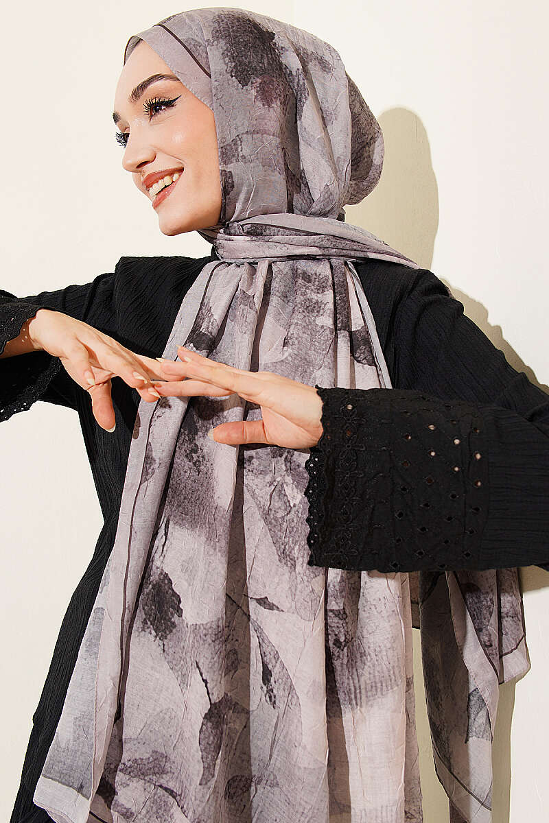 Patterned Bamboo French Terry Shawl Sand Beige - الصورة 2