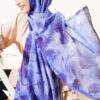 Patterned Bamboo French Terry Shawl Navy Blue