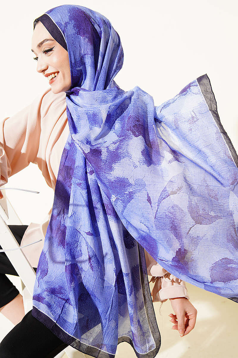 Patterned Bamboo French Terry Shawl Navy Blue