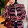 Patterned Button Detail Knit Cardigan Navy Blue - Imagen 3