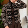 Patterned Button Detail Knit Cardigan Black