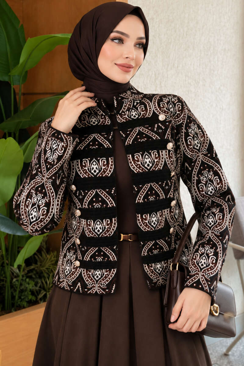 Patterned Button Detail Knit Cardigan Black - الصورة 3