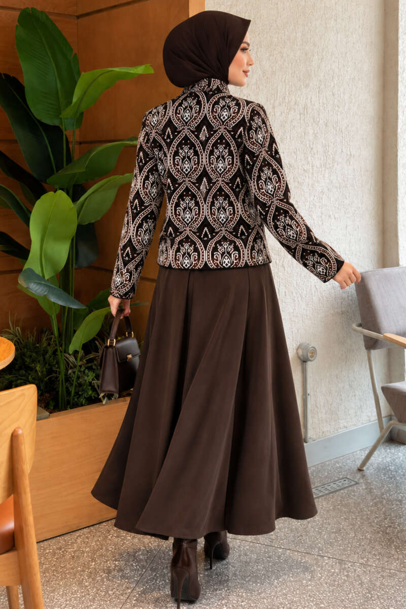 Patterned Button Detail Knit Cardigan Black - الصورة 4