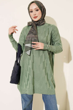 Patterned Gold-Button Mercerized Tunic Hazel