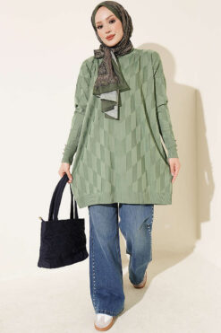 Alternative view of Patterned Gold-Button Mercerized Tunic Hazel