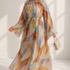 Patterned Belted Wide Sleeve Dress Assorted