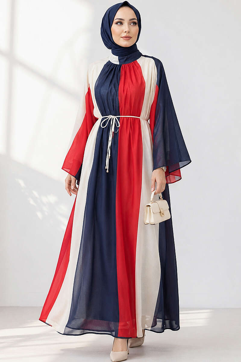 Patterned Belted Wide Sleeve Dress Assorted Colors – Bild 6