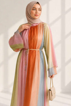 Alternative view of Patterned Belted Wide Sleeve Dress Assorted Colors