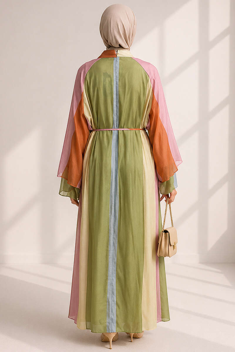 Patterned Belted Wide Sleeve Dress Assorted Colors – Bild 3