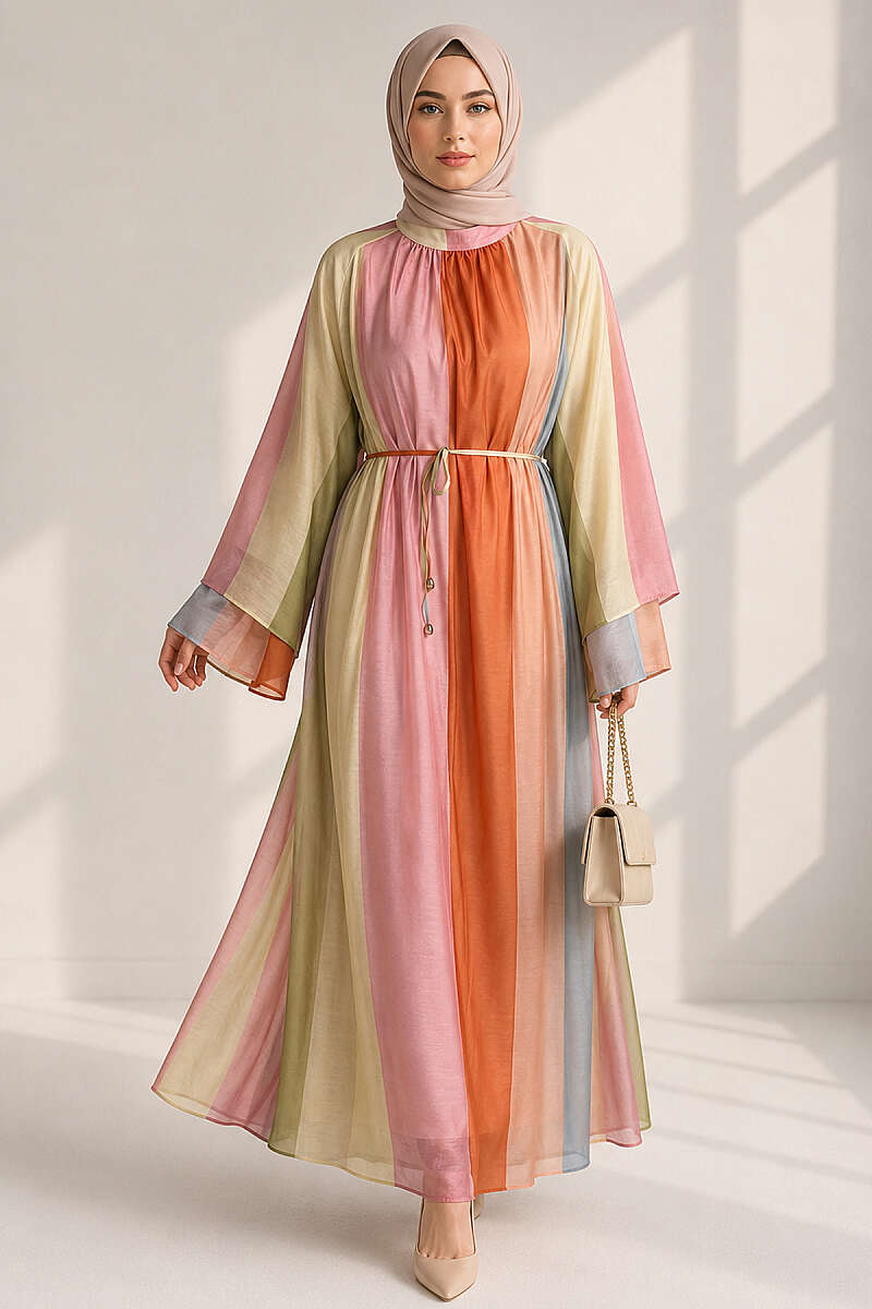 Patterned Belted Wide Sleeve Dress Assorted Colors – Bild 4
