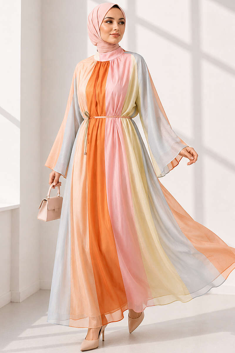 Patterned Belted Wide Sleeve Dress Assorted Colors – Bild 7