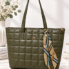 Patterned Quilted Women's Handbag with Ribbon Detailing Khaki
