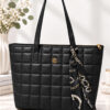 Patterned Quilted Women's Handbag with Ribbon Detailing Black