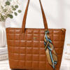 Patterned Quilted Women's Handbag with Ribbon Detailing Tan